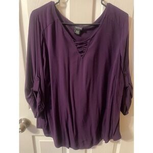Torrid Purple Lace Up V Neck 3/4 Sleeve Tunic Top Plus Size 2